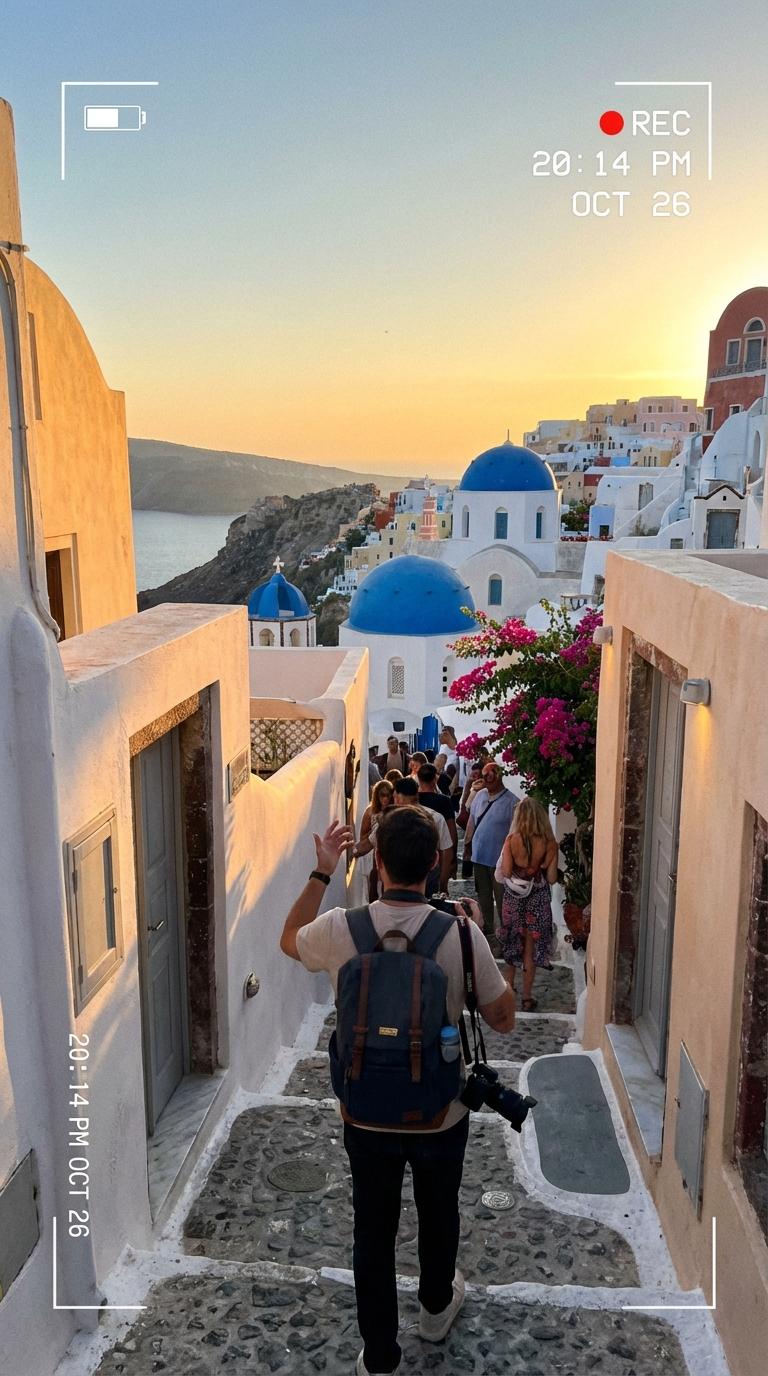 Travel vlog exploring Santorini streets